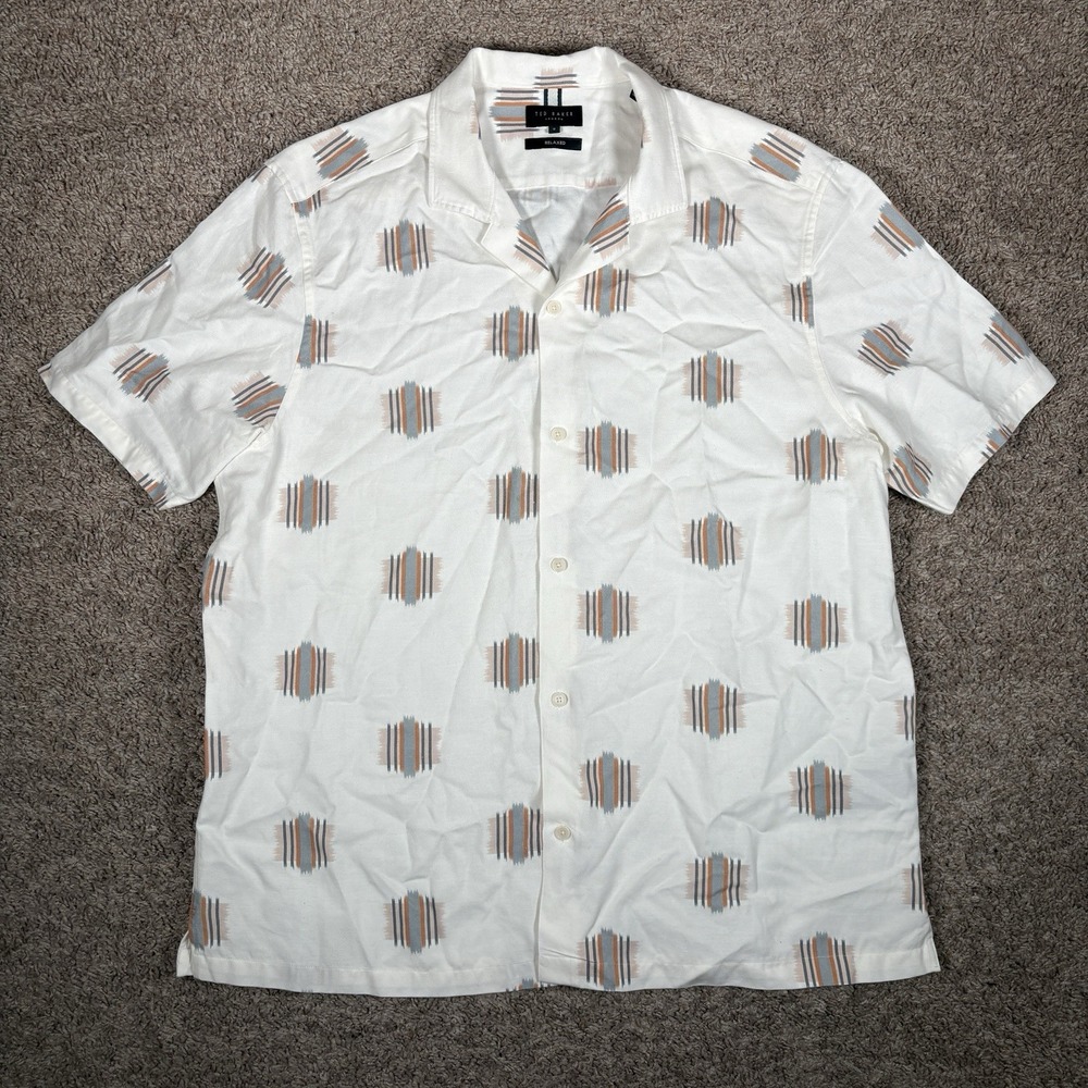 Ted Baker Men's Dimitre Ecru Short Sleeve Relaxed Linen Blend Shirt Beach Size 5